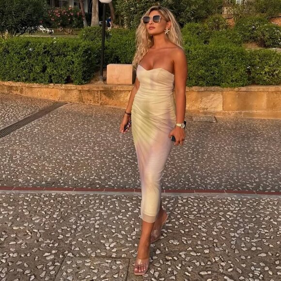 Zara Strapless Tulle Tie Dye Midi Dress NWT Size Small - Picture 2 of 12